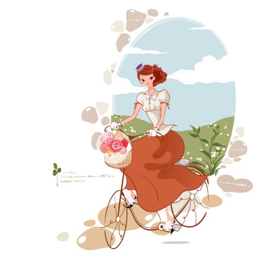 骑单车的美丽女郎矢量素材16设计网