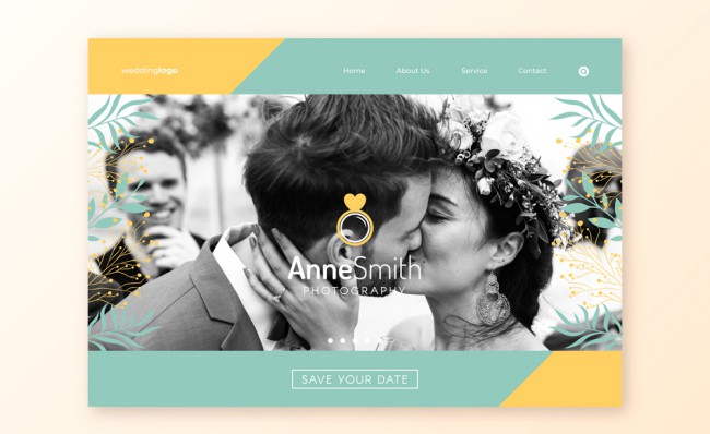 创意婚礼摄影网站登陆页矢量素材普