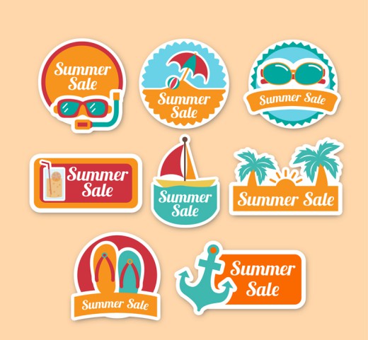 8款彩色夏季假日促销标签矢量图普