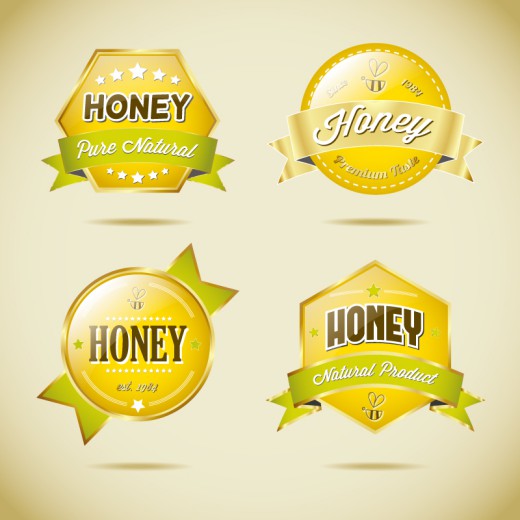 玻璃质感蜂蜜标签矢量素材16设计网精选