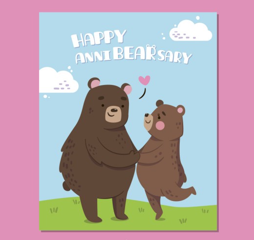 可爱棕熊情侣卡片矢量素材16图库网精选