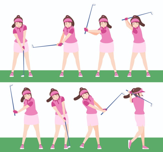 8款创意高尔夫女子动作矢量图普贤居素材网精选