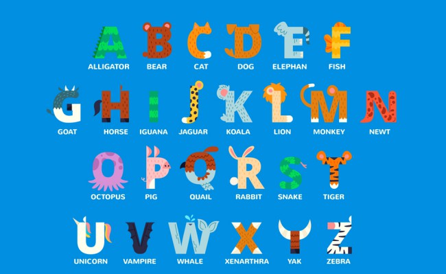 26个彩色动物形字母矢量素材普贤居素材网精选