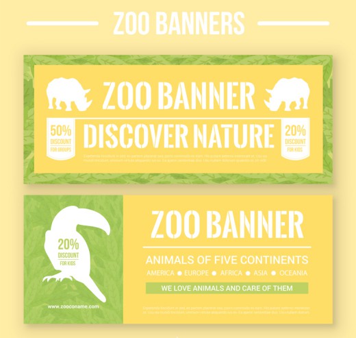 2款创意动物园动物剪影banner矢量