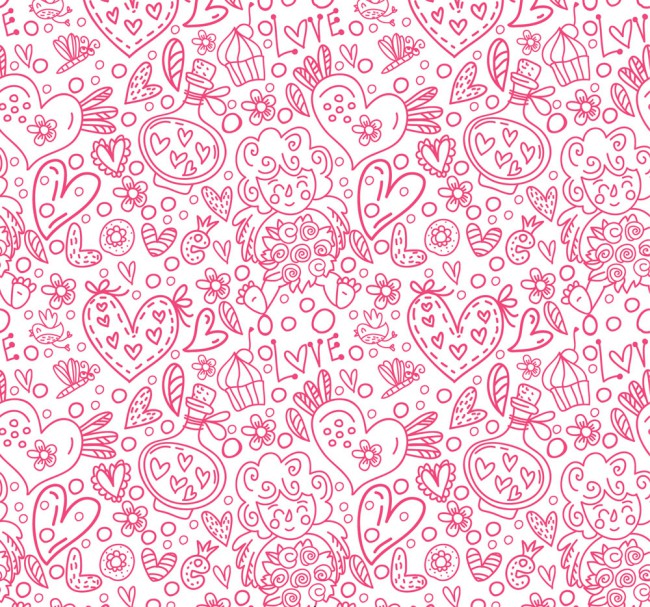 粉色爱心元素无缝背景矢量素材16素材网精选