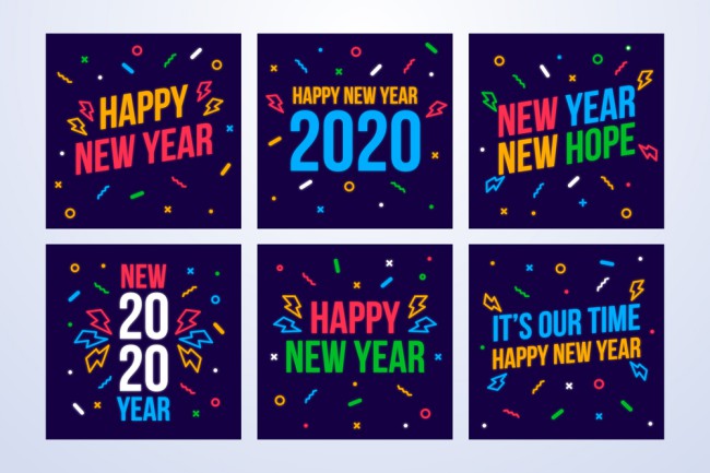 6款2020年彩色新年快乐卡片矢量素材16图库网精选