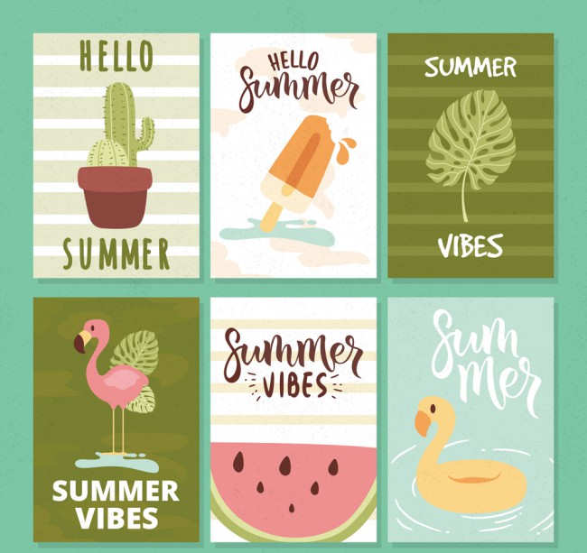 6款手绘夏季元素卡片矢量素材16素材网精选