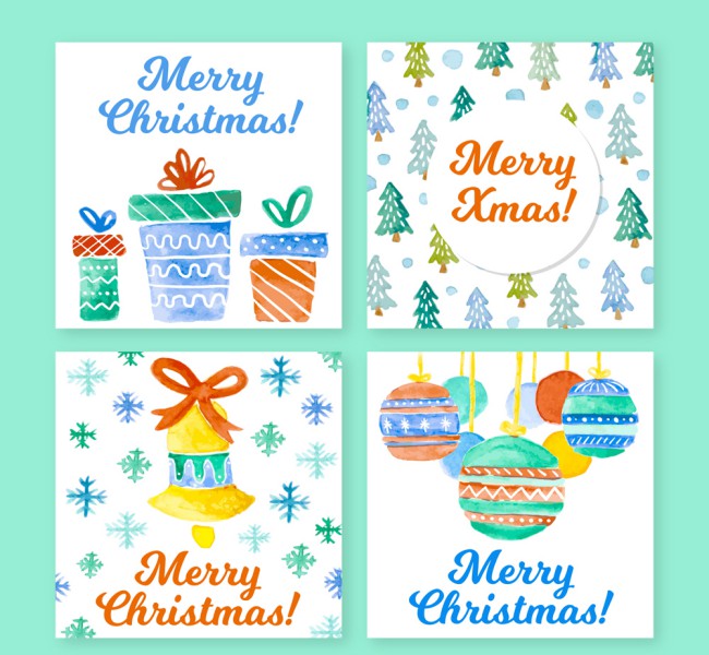 4款清新水彩圣诞卡片矢量素材16素材网精选