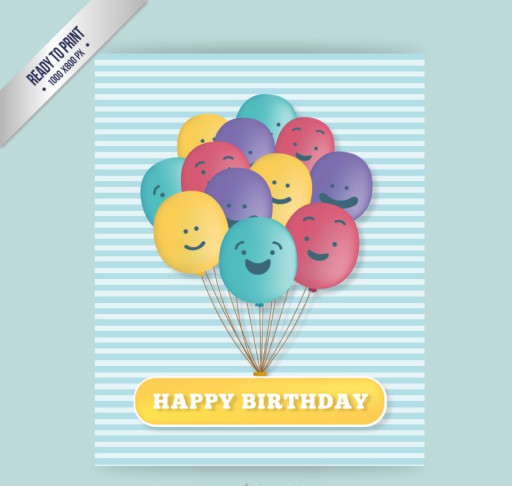 笑脸气球束生日贺卡矢量素材16设计网精选