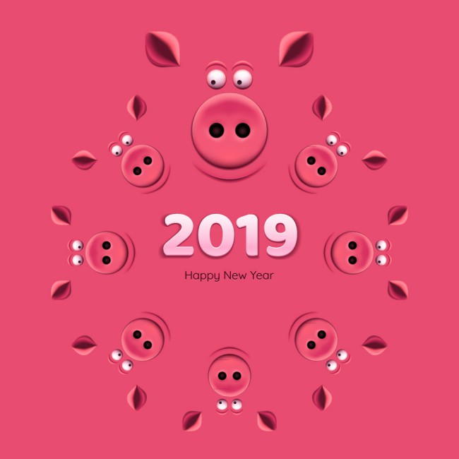 2019年粉色猪头组合圆环矢量图16图库网精选
