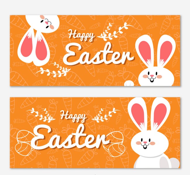2款橙色复活节兔子banner矢量素材16素材网精选