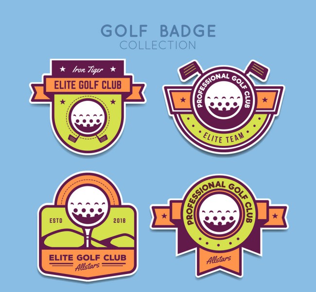 4款彩色高尔夫俱乐部徽章矢量素材