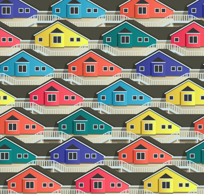 彩色房屋无缝背景矢量素材16图库网精选