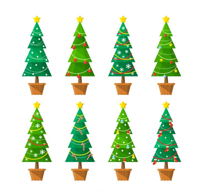 8款绿色圣诞树盆栽矢量素材16素材网精选