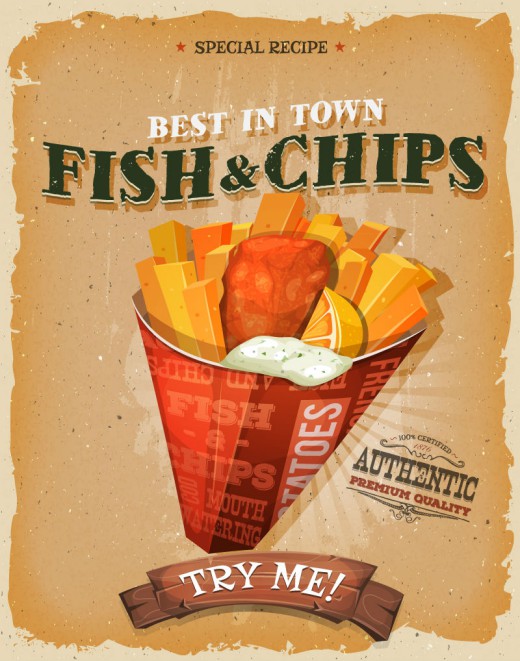 美味炸鱼和薯条海报矢量素材素材天下精选