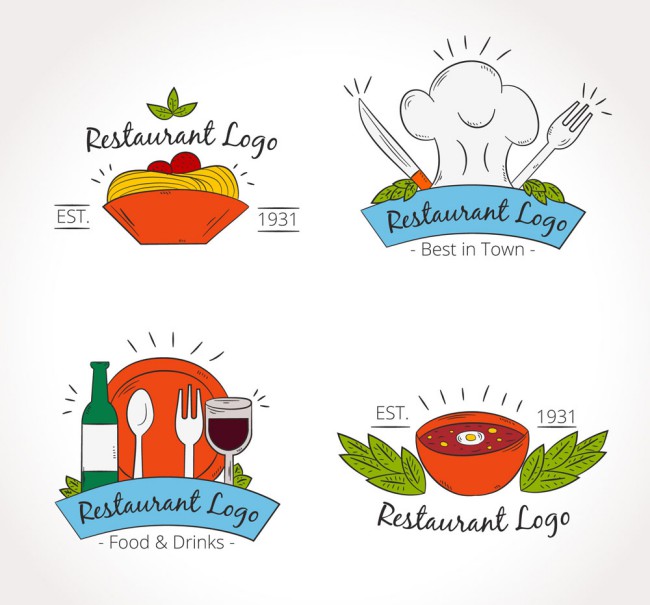 4款彩绘餐厅标志设计矢量素材普贤居素材网精选