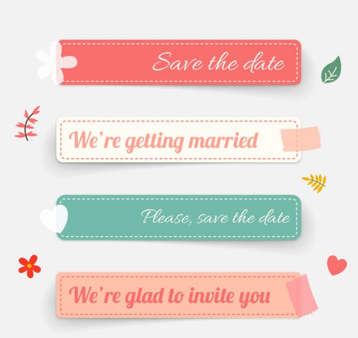 4款彩色长条婚礼贴纸矢量图素材中国网精选