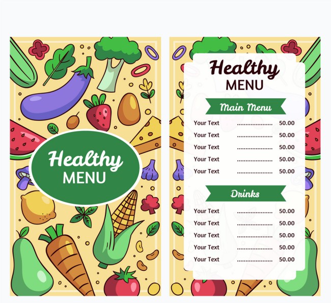 创意果蔬健康菜单正反面矢量图素材中国网精选