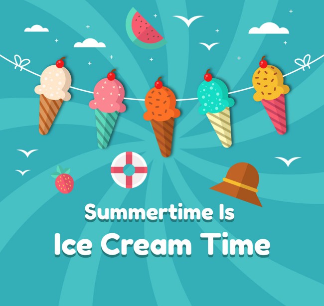 扁平化夏季冰淇淋拉旗矢量素材16素材网精选