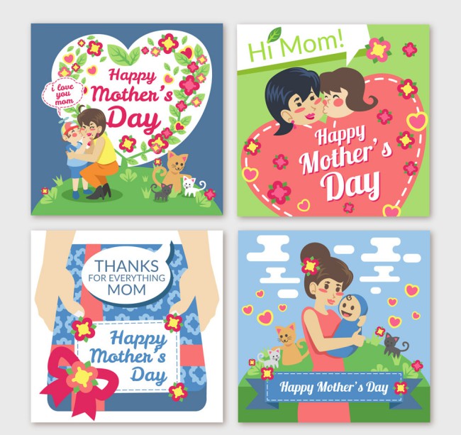 4款彩色母亲节快乐卡片矢量素材16素材网精选