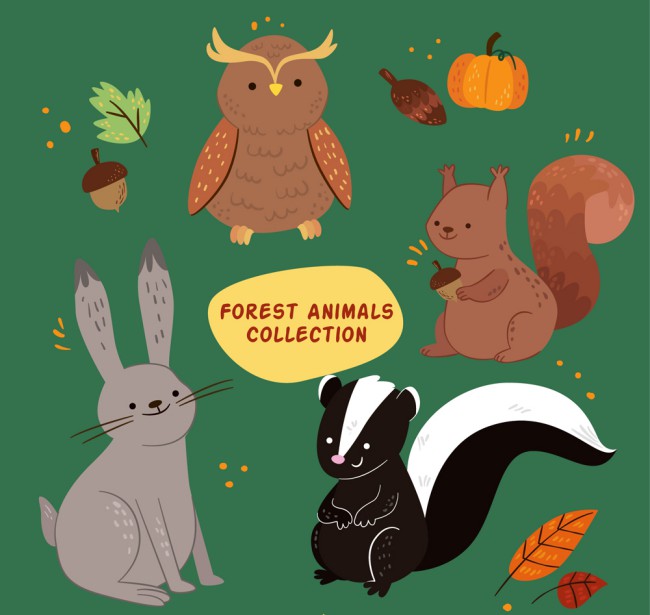 4款卡通森林动物设计矢量素材普贤