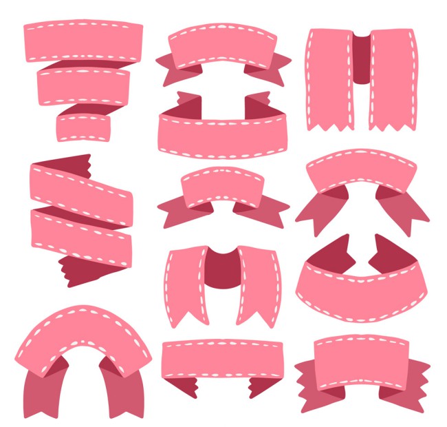 12款粉色丝带条幅矢量素材普贤居素材网精选