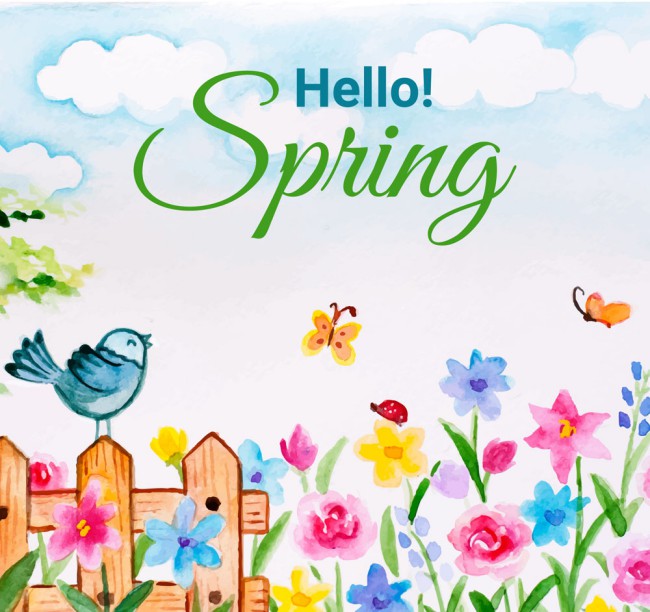 彩绘春季花园风景矢量素材16图库网精选