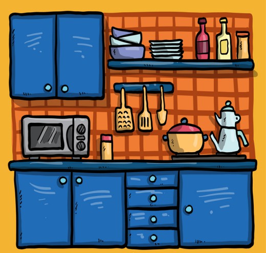 卡通蓝色厨房设计矢量素材16图库网精选