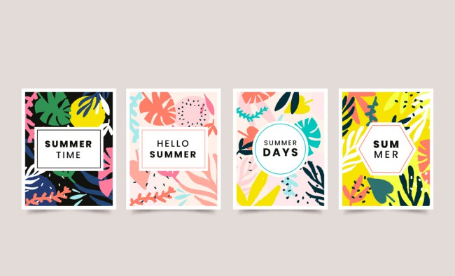 4款彩色夏季树叶卡片矢量素材16设计网精选