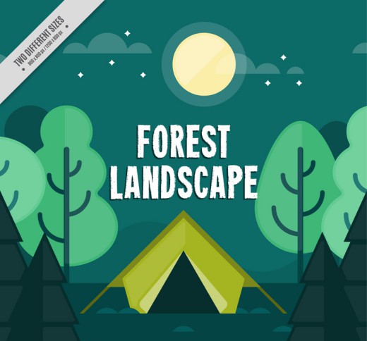夜晚绿色树林和帐篷风景矢量图16设计网精选