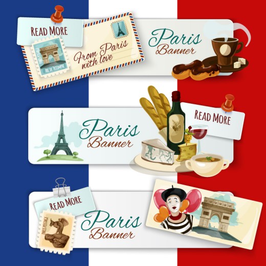 3款法国巴黎旅行banner矢量图素材中国网精选
