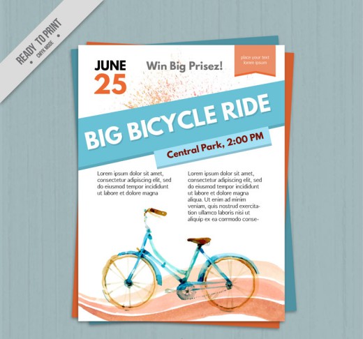 水彩绘单车赛宣传单矢量素材16图库网精选