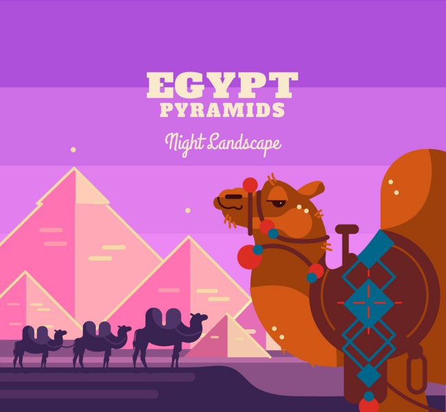 卡通埃及金字塔和骆驼矢量素材16图库网精选