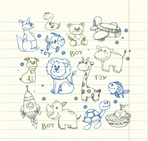 14款彩绘男孩动物玩具矢量素材16设计网精选