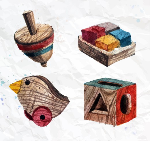 4款木制玩具设计矢量图普贤居素材网精选