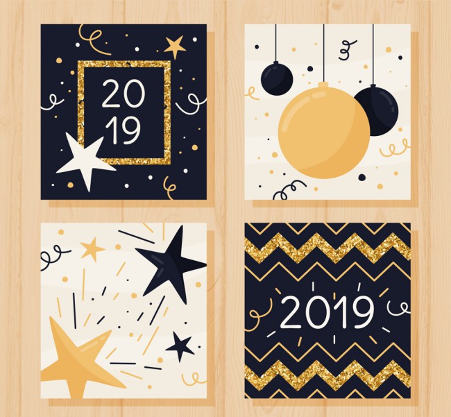 4款手绘2019年新年卡片矢量图素材