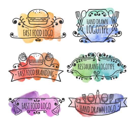 6款水彩绘餐饮标志矢量素材16设计