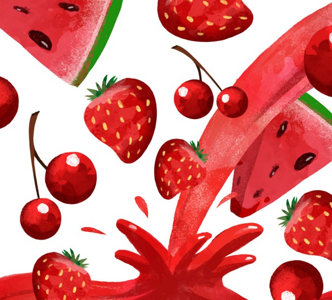 彩绘红色水果和果汁矢量素材16图库网精选