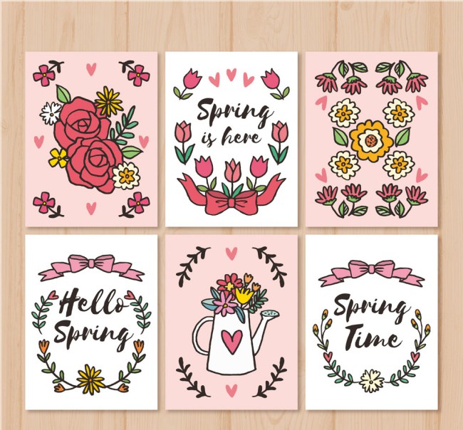 6款彩绘春季花卉卡片矢量素材16图库网精选
