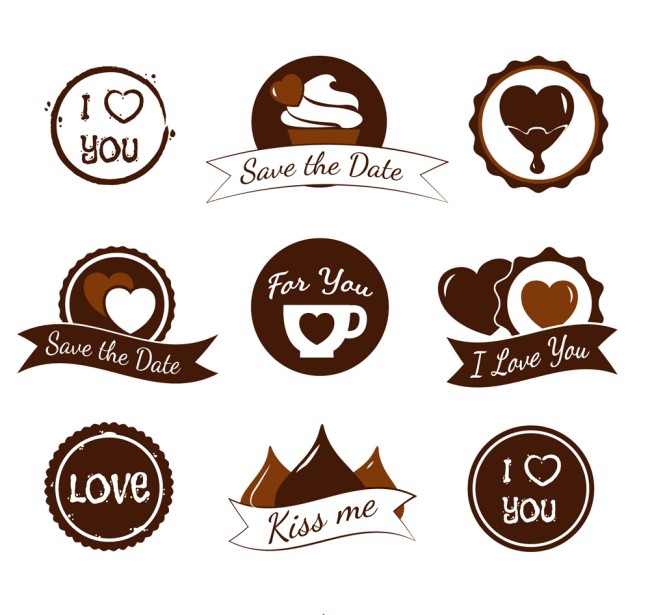 9款咖啡和巧克力元素婚礼标签矢量图普贤居素材网精选