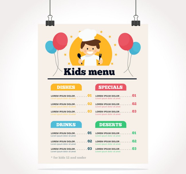 可爱小厨师儿童餐厅菜单矢量图16素材网精选