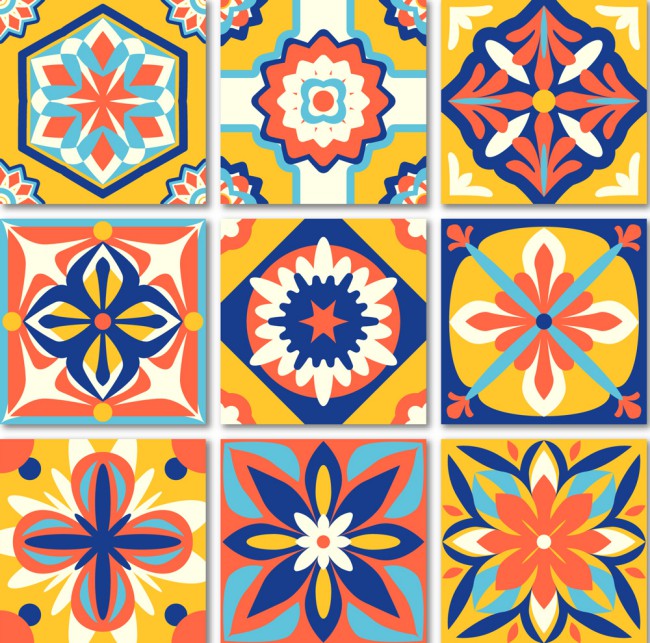 9款彩色花纹方砖设计矢量图素材中国网精选