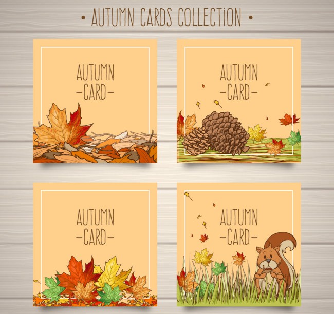 4款彩绘秋季卡片矢量素材16素材网精选