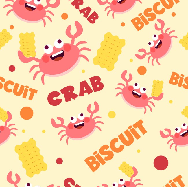 可爱螃蟹和饼干无缝背景矢量图16图库网精选