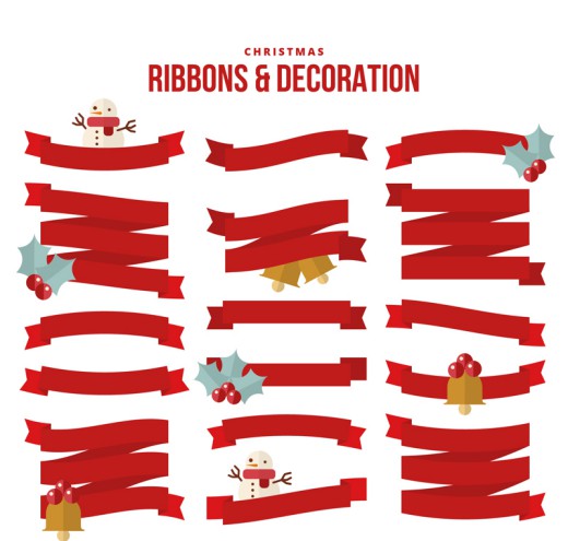 16款红色圣诞节丝带矢量素材普贤居素材网精选