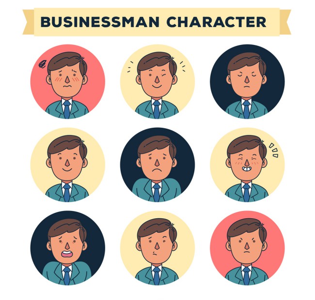 9款彩绘商务男子表情头像矢量图16素材网精选