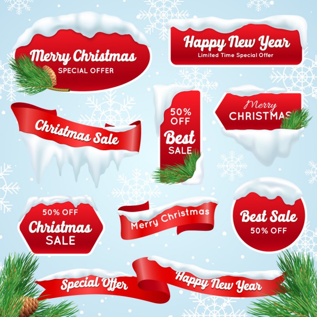 9款红色圣诞节促销标签条幅矢量素材16素材网精选