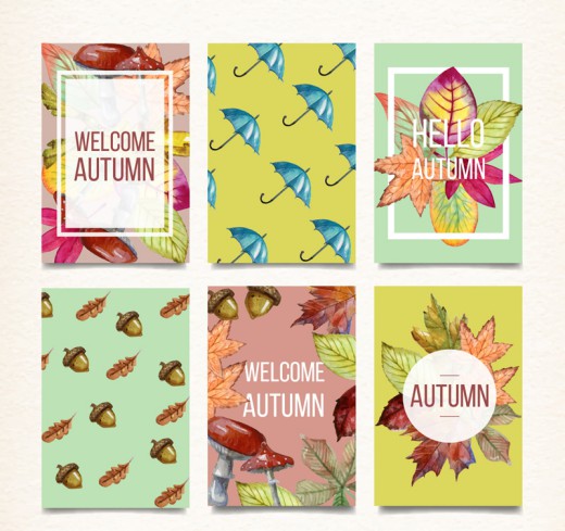 6款彩绘秋季元素卡片矢量图16素材
