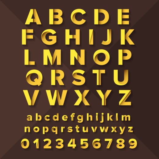 62个金色纸质字母与数字矢量素材16设计网精选