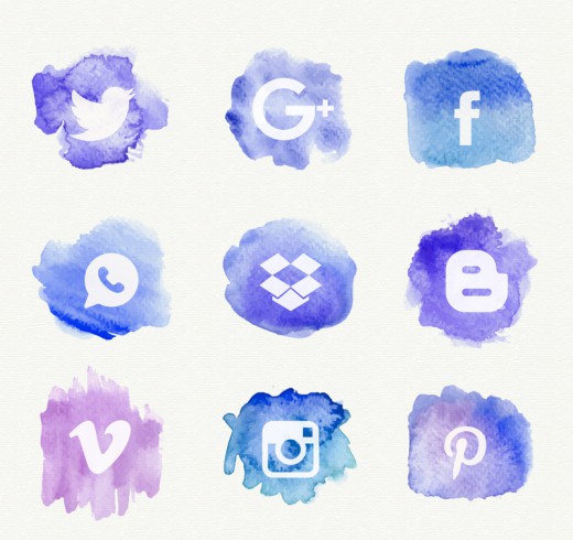 9款蓝色水彩绘社交媒体图标矢量图素材中国网精选